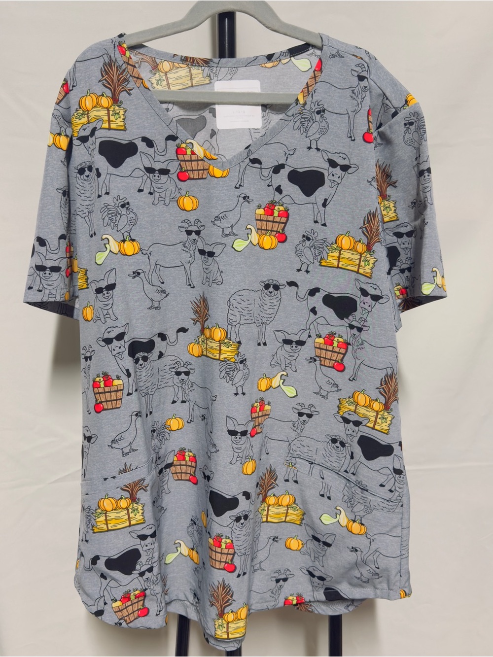 Cherokee Gray Fall Harvest Animal‎ Print Scrub Top